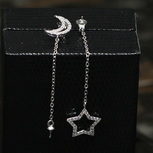 925 Sterling Silver Love Star And Moon Charm Threader Thread Line Dangle Earrings
