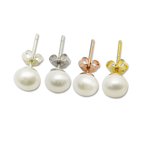 Sterling silver freshwater cultured pearl button stud earrings for women