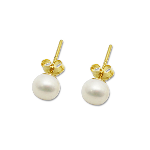 Sterling silver freshwater cultured pearl button stud earrings for women