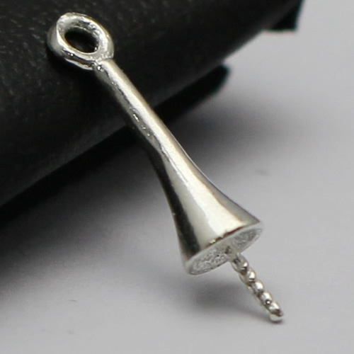 Sterling silver 4mm cup & notched peg drop eye bail for half drilled bead