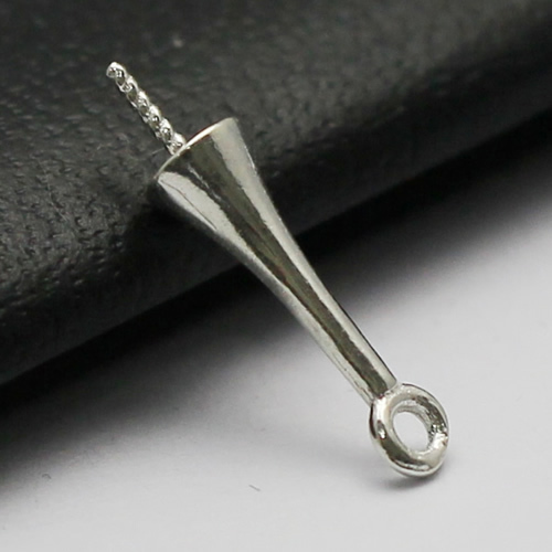 Sterling silver 4mm cup & notched peg drop eye bail for half drilled bead