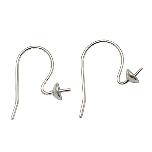 925 sterling silver jewellery findings earwire fishhook with bead setting for half drilled beads