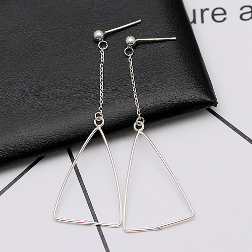 Ear threads  sterling silver threader earrings with triangle charms