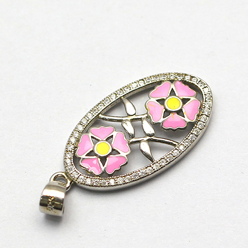 925 Sterling silver pink flower pendant plated with zircon decorations christmas gifts wholesale jewelry