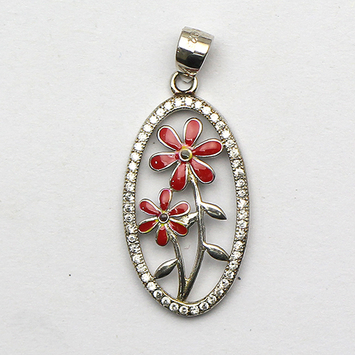 925 Sterling silver red flower pendant plated with zircon personalized christmas gifts
