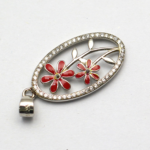 925 Sterling silver red flower pendant plated with zircon personalized christmas gifts