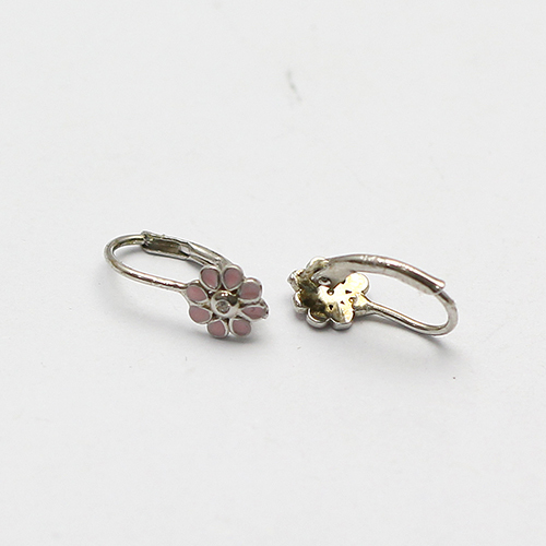 925 Sterling silver pink flower ear hook jewelry gift for little girl princess