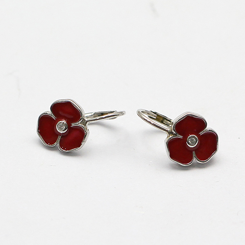 925 Sterling Silver Cute Red Flower Earrings Unique Gift Ideas Ear Hook 3 Petal Leverback Earrings Hooks