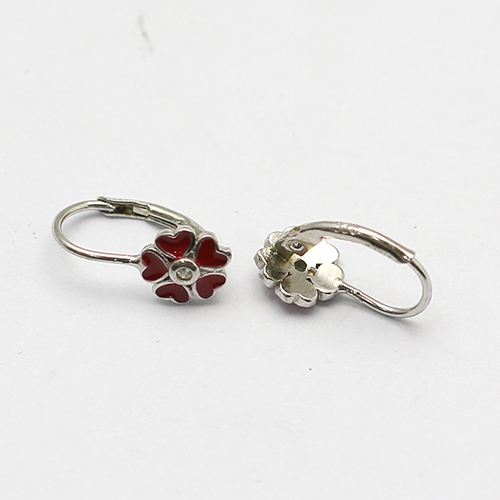 925 Sterling Silver Red Flower Ear Hook Special Cute Earring Jewelry 5 Petal Leverback Earrings Hooks