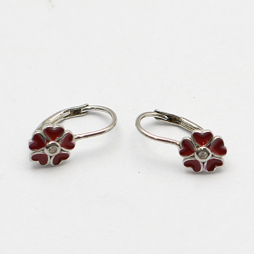 925 Sterling Silver Red Flower Ear Hook Special Cute Earring Jewelry 5 Petal Leverback Earrings Hooks