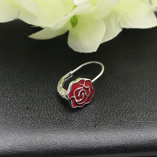 925 Sterling Silver Red Rose Ear Hook Simple Fashion Earring Jewelry Leverback Earrings Hooks