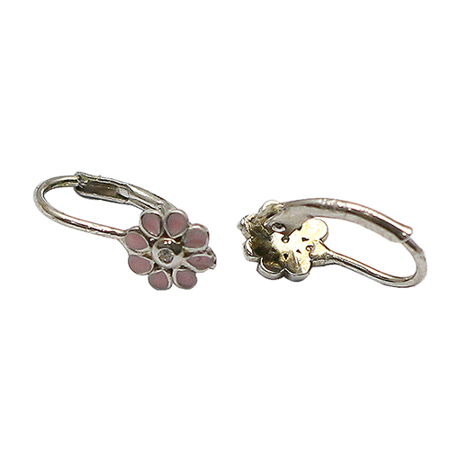 925 Sterling silver pink flower ear hook jewelry gift for little girl princess
