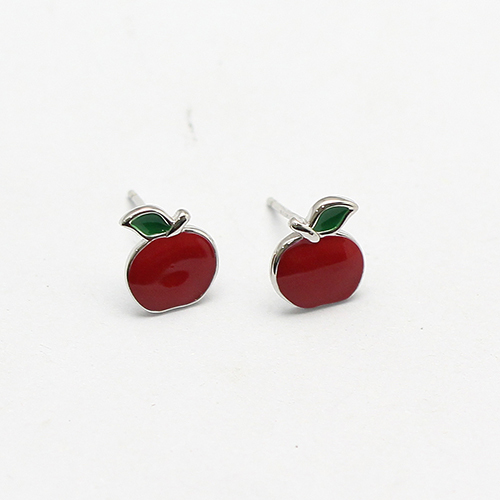 925 Sterling Silver Red Apple Stud Earring Little Girl Jewelry Cute Jewelry Accessories