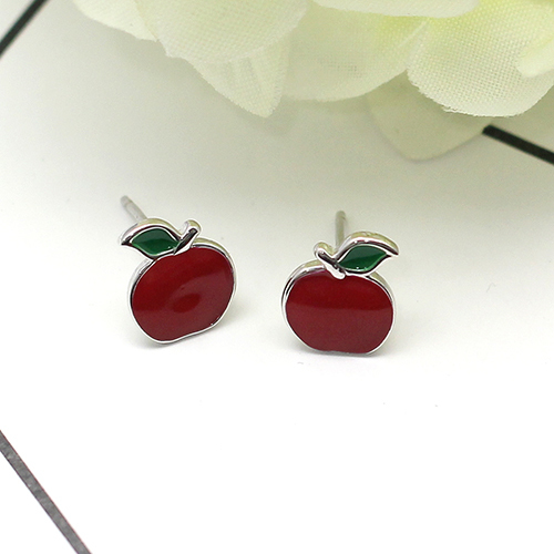 925 Sterling Silver Red Apple Stud Earring Little Girl Jewelry Cute Jewelry Accessories