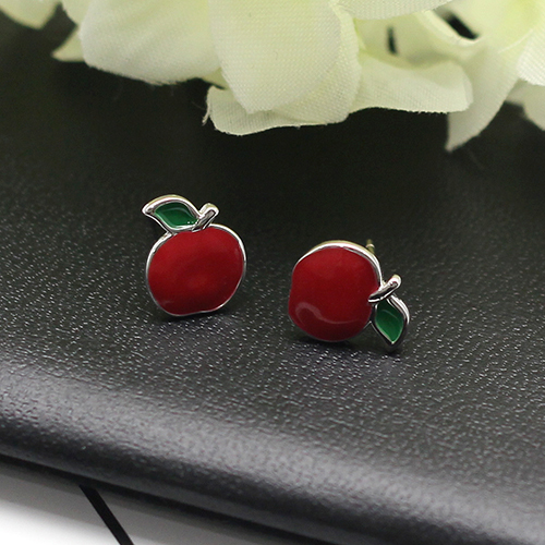 925 Sterling Silver Red Apple Stud Earring Little Girl Jewelry Cute Jewelry Accessories