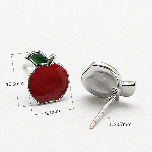 925 Sterling Silver Red Apple Stud Earring Little Girl Jewelry Cute Jewelry Accessories