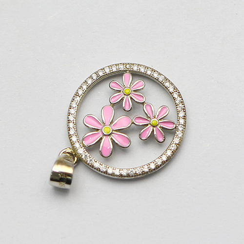 925 Sterling silver pendant pink flower jewelry parts and accessories nickel free