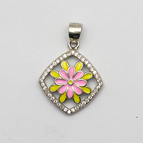 925 Sterling silver pendant with pink and yellow flower jewelry wholesale