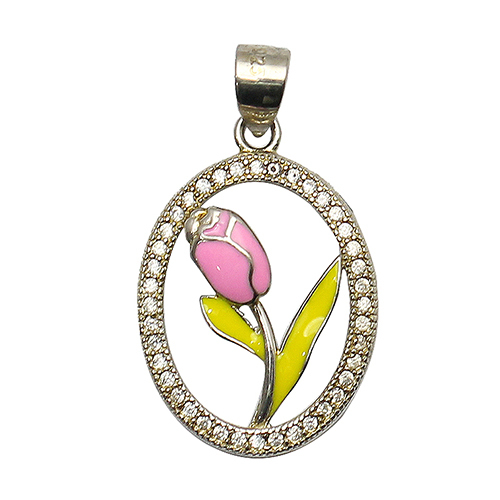 925 Sterling silver pendant pink tulip unique delicate jewelry making charms