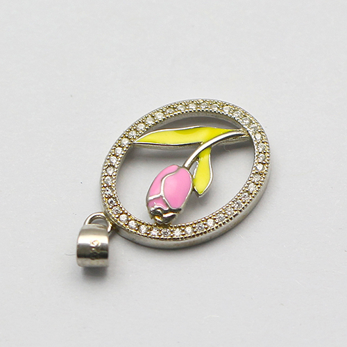 925 Sterling silver pendant pink tulip unique delicate jewelry making charms