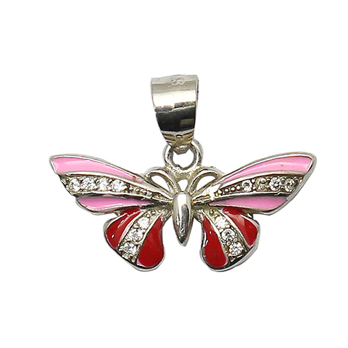 925 Sterling silver pendant pink and red butterfly charm jewelry supplies nickel free