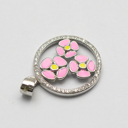 925  Sterling silver necklace pendant pink flower custom jewelry making