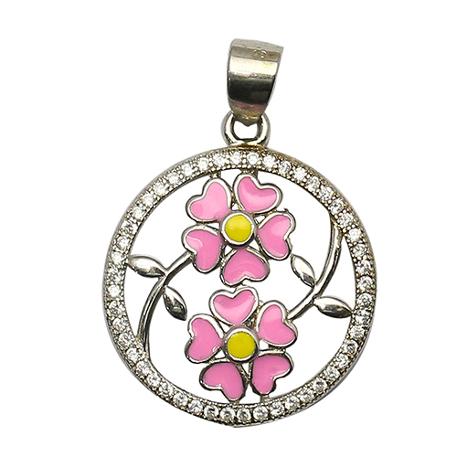 925 Sterling silver pendant pink flower little girl jewelry findings jewelry accessories