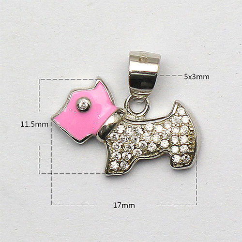 925 Sterling silver pink dog pendant with zircon wholesale jewelry lots