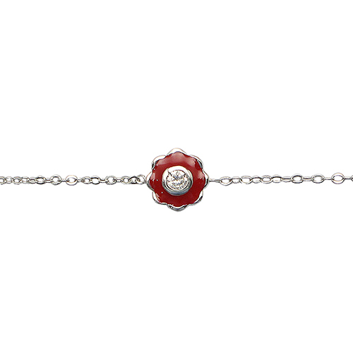 925 Sterling silver red flower bracelet children's jewelry with charm best gift for her