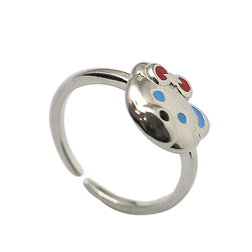 925 Sterling Silver Ring Cartoon Cute Design Fashion Colorful Animal Cat Ring