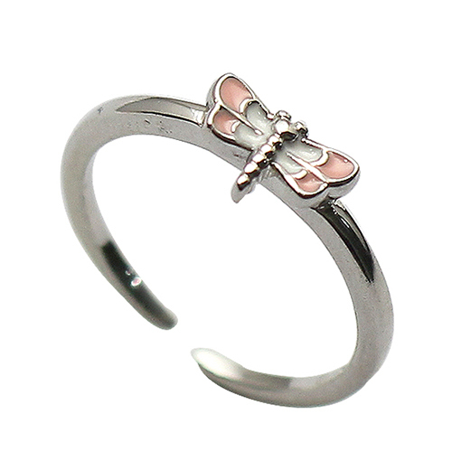 925 Sterling Silver Children's Birthstone Rings Fashion Pink butterfly Ring Gift For School Girls Kids