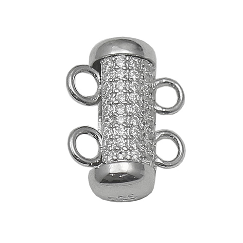 925 Sterling silver Multi 2 trands Slide Magnetic Tube Lock Clasps with Zircon Connectors for Necklace Bracelet Jewelry Findings