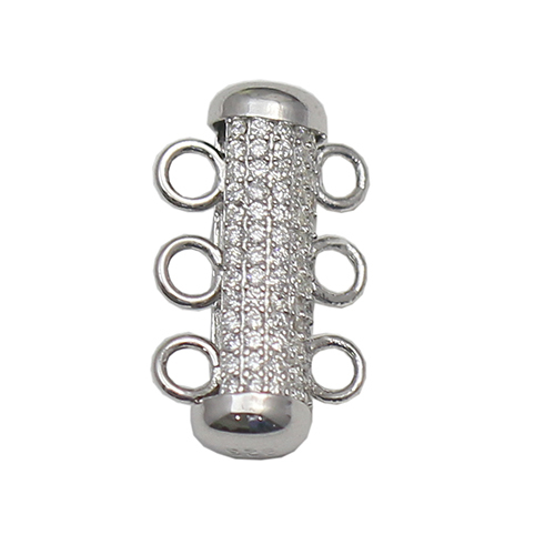 925 Sterling silver Multi 3 trands Slide Magnetic Tube Lock Clasps with Zircon Connectors for Necklace Bracelet Jewelry Findings