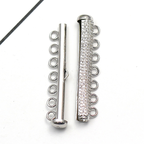 925 Sterling silver Multi 7 trands Slide Magnetic Tube Lock Clasps with Zircon Connectors for Necklace Bracelet Jewelry Findings