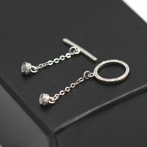 925 Sterling silver Toggle Clasps Hook with Round Zircon Fit Bracelet Necklace Findings Connectors Extented Chains for Jewelry M