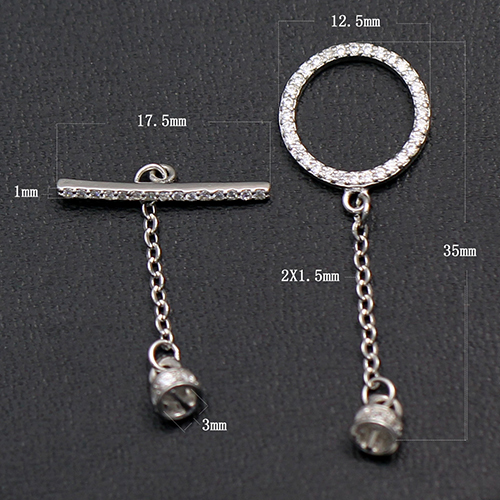 925 Sterling silver Toggle Clasps Hook with Round Zircon Fit Bracelet Necklace Findings Connectors Extented Chains for Jewelry M