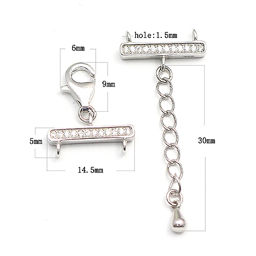 925 Sterling Silver Necklace Connector Bails 2 Rows Beads Spacer Strands Lobster Clasps extension extented chains