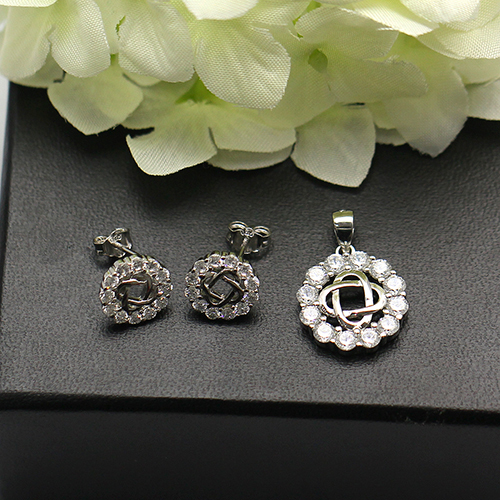 Romantic Women Silver 925 Jewelry for Wedding Fashion Hollow Flower wiith Zircon Necklace Charm Pendant/Earrings Letter Gift Set