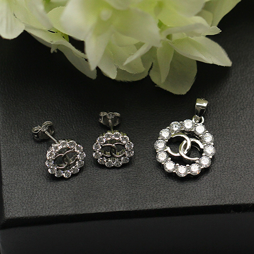 Romantic Women Silver 925 Jewelry for Wedding Fashion Hollow Round wiith Zircon Necklace Charm Pendant/Earrings Letter Gift Sets