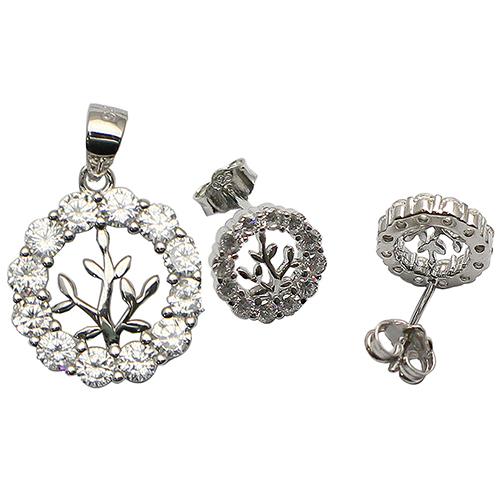 Wholesale Jewelry Sets with Round Hollow Plant Sterling Silver Fashion Sunflower Zircon Charm Pendant Necklace Earrings