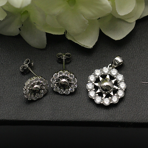 Wholesale Snowflower Jewelry Sets Sterling Silver Fashion Sunflower Zircon Charm Pendant Necklace Earrings