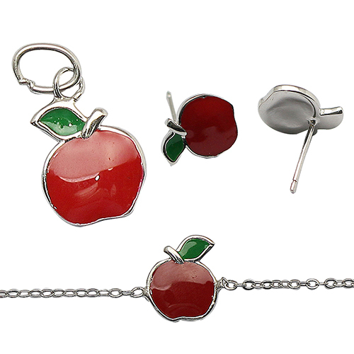 925 Sterling Silver Necklace /Pendant and Earrings Set with Apple Custom Birthstone Jewelry