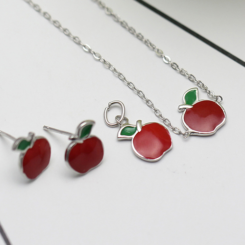 925 Sterling Silver Necklace /Pendant and Earrings Set with Apple Custom Birthstone Jewelry