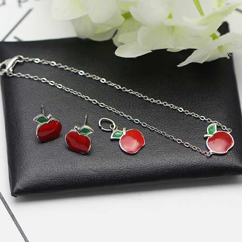 925 Sterling Silver Necklace /Pendant and Earrings Set with Apple Custom Birthstone Jewelry