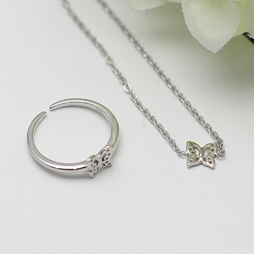 925 Sterling Silver Butterfly Personalized Birthstone Necklace Ring Jewelry Set