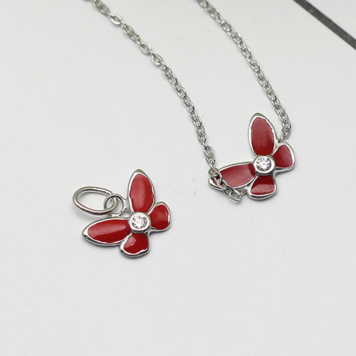 925 Sterling Silver Smooth Glossy with Butterfly Jewelry set Charm Pendant Necklace Gift for Little Girl Princess