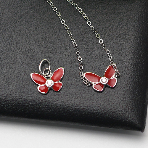 925 Sterling Silver Smooth Glossy with Butterfly Jewelry set Charm Pendant Necklace Gift for Little Girl Princess