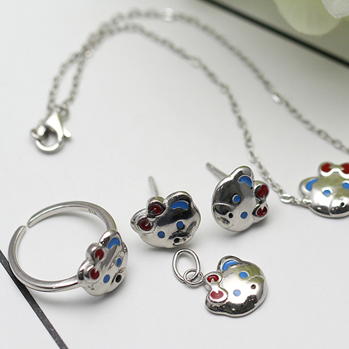 925 Sterling Silver newborn jewelry with Red Blue Animal Pendant Necklace Earrings Rings children's Gifts