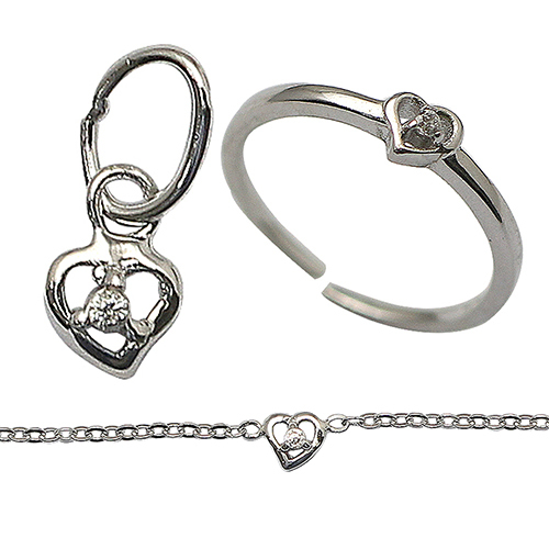 925 Sterling silver Little Girl Jewelry Sets Charm Pendant Necklace Ring with Heart Zircon