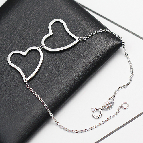 925 Sterling silver double heart pendant bracelet wholesale fashion jewelry gift for her trendy style